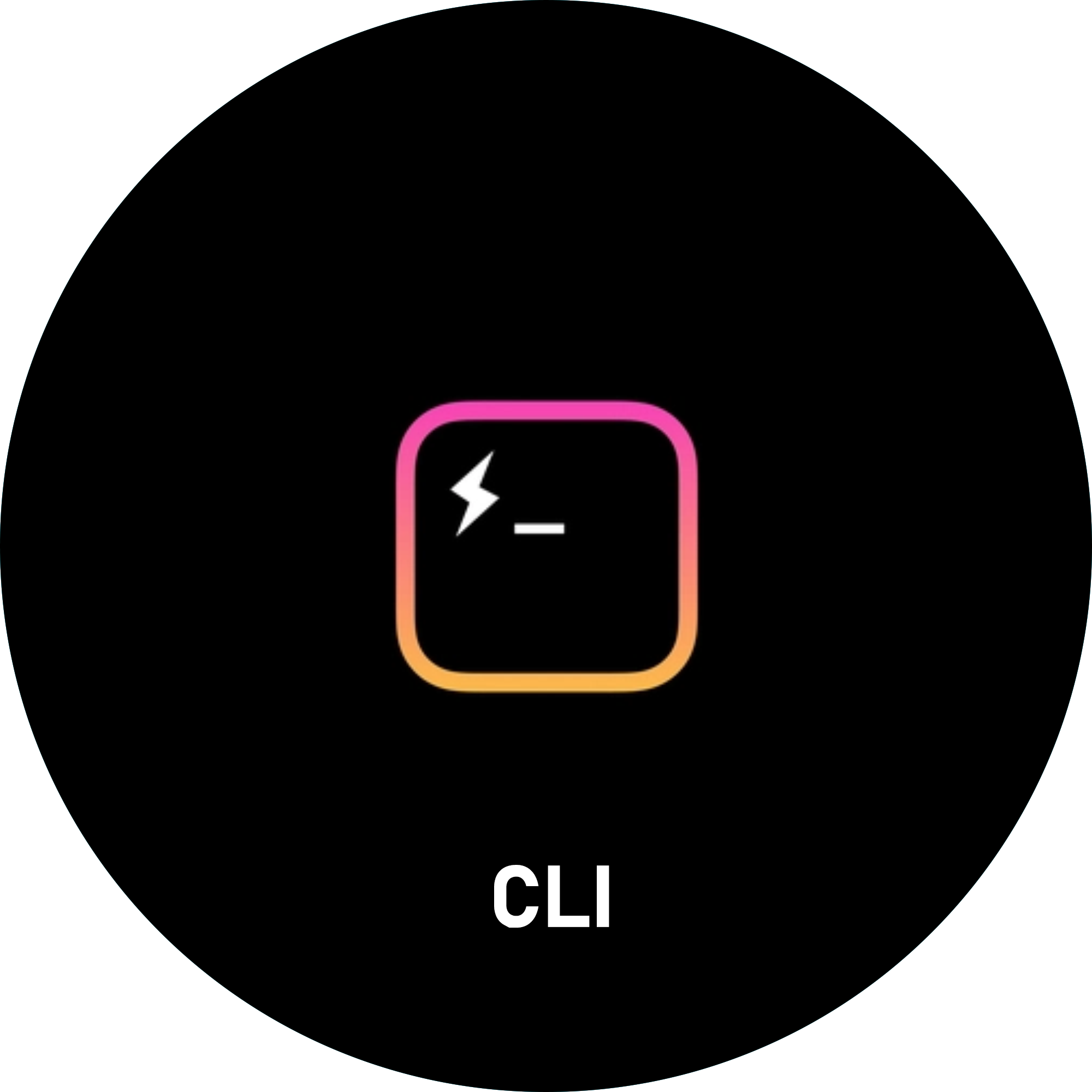 Cli icon with flash sign and underscore click to see cli portfolio